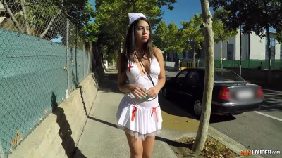 Brunette Nurse gets Face-Fucked before Rough Anal Fuck in Public